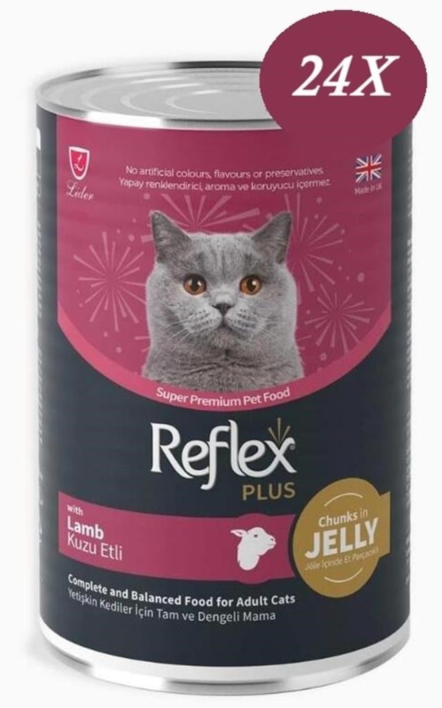 Reflex Plus Jöle içinde Et Parçacıklı Kuzu Etli Yetişkin Kedi Konservesi 400 gr*24 ADET
