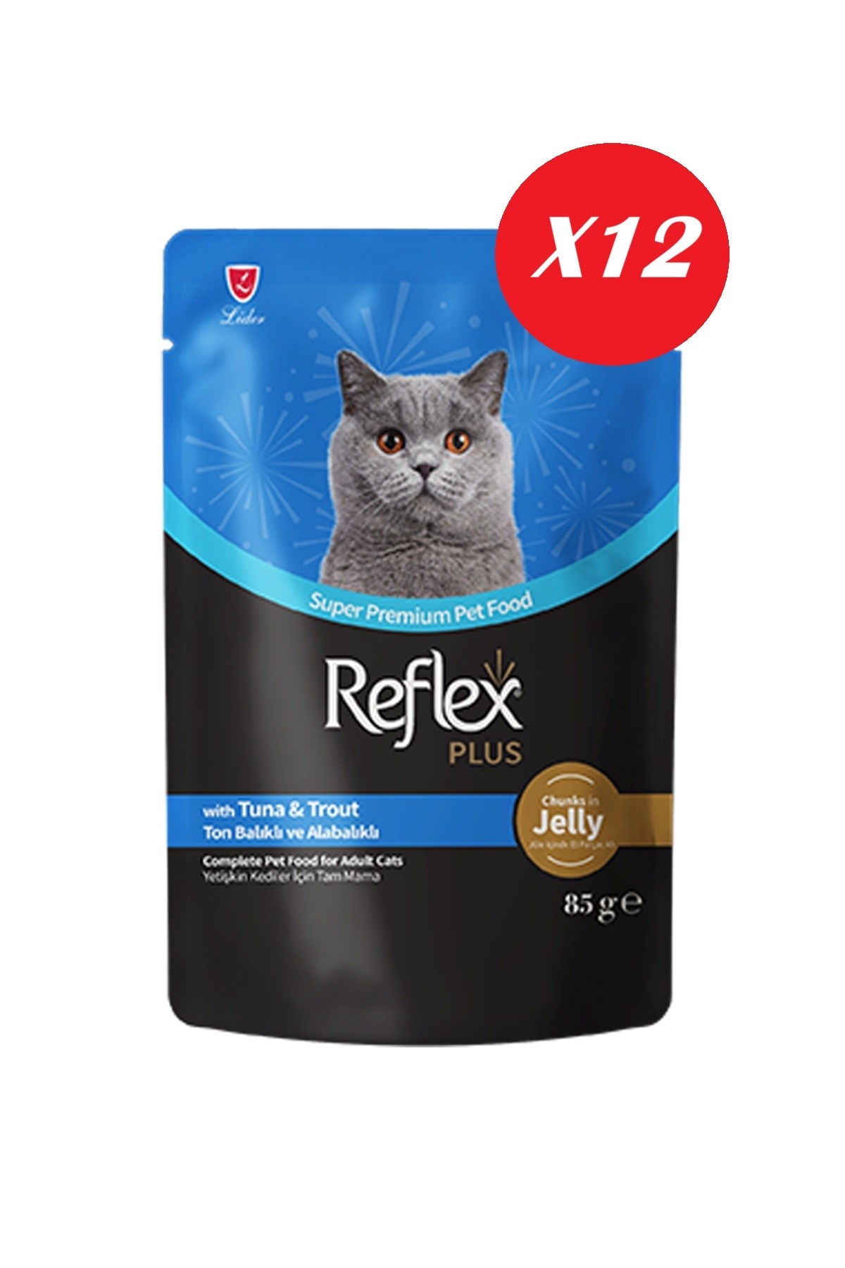 Reflex Plus Jöle İçinde Ton Balıklı ve Alabalıklı Yetişkin Kedi Yaş Maması 85 gr*12 Adet
