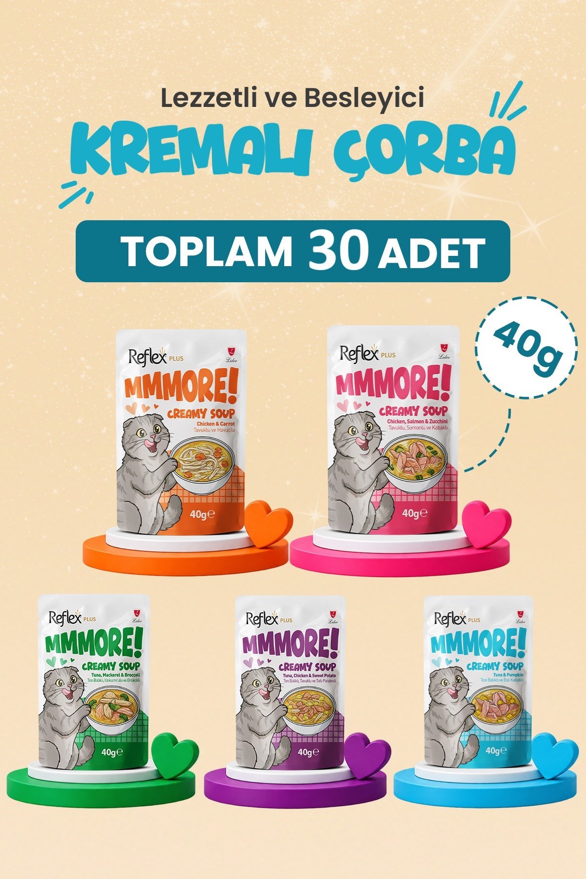 Reflex Plus Mmore Karışık Kremalı Kedi Çorbası 40 Gr*30lu SET
