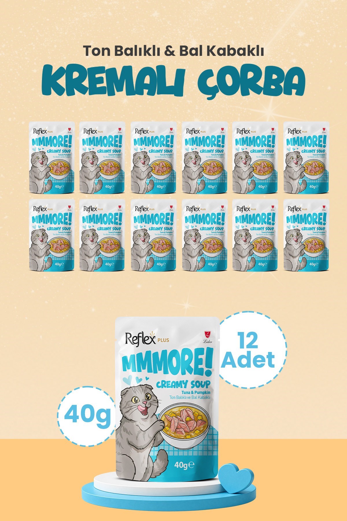 Reflex Plus Mmore Ton Balıklı Ve Bal Kabaklı Kremalı Kedi Çorbası 40 Gr*12li SET