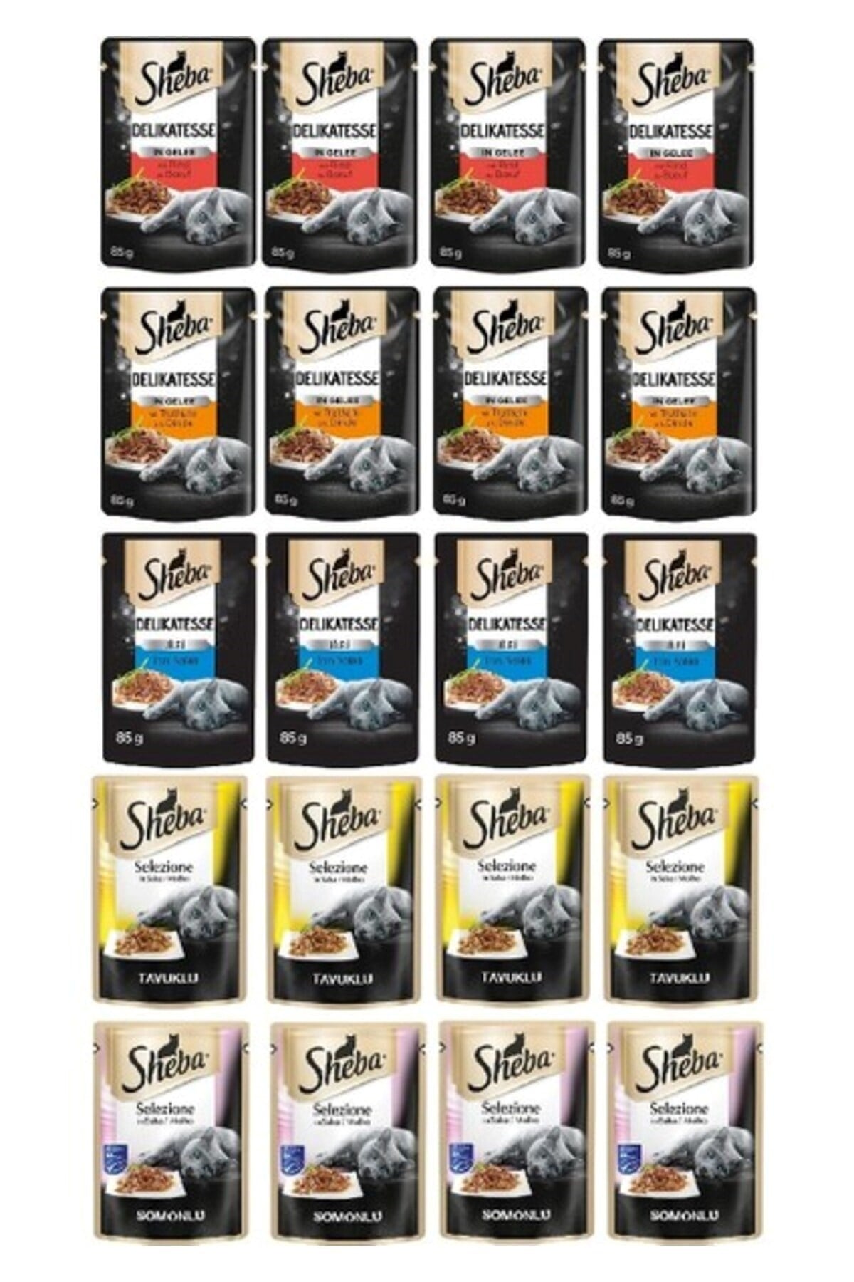 SHEBA Pouch Karışık Paket Sığır-ton-tavuk-somon-hindi Yetişkin Kedi Yaş Maması 85 gr (20 ADET)