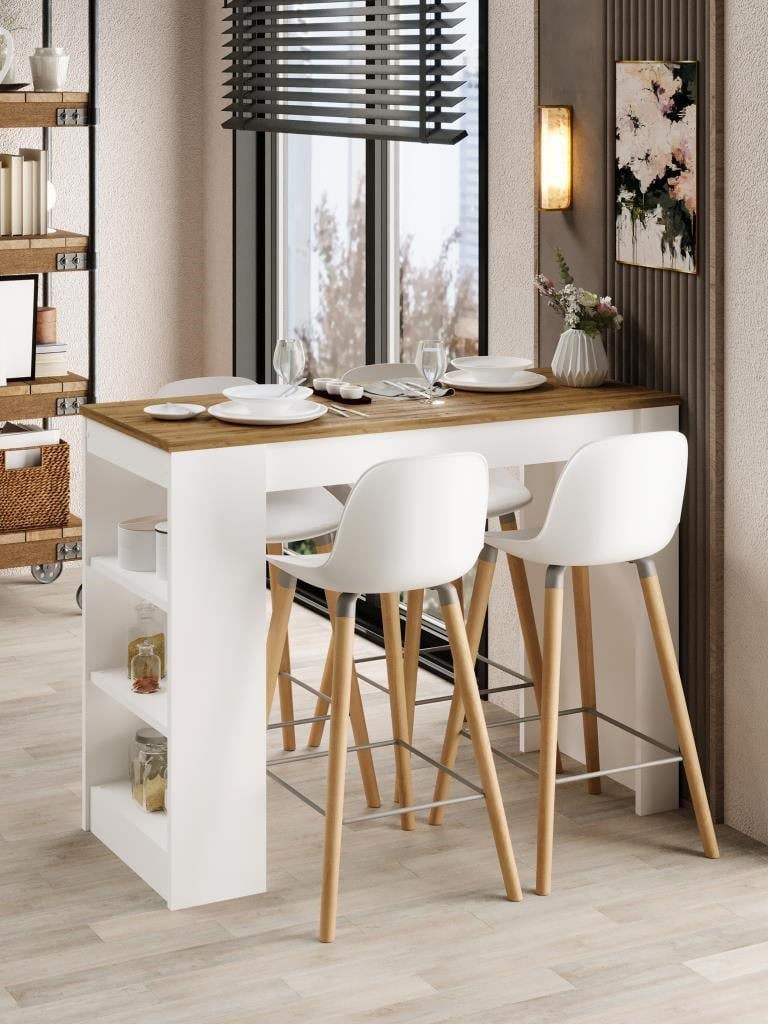 Shelfy Bar Raflı Yemek Masası Safir Meşe