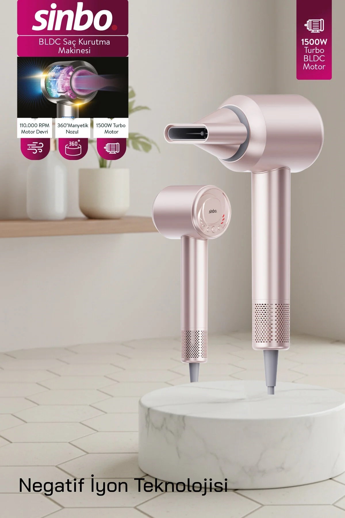 Sinbo SHD-1740 BLDC Saç Kurutma Makinesi Şampanya