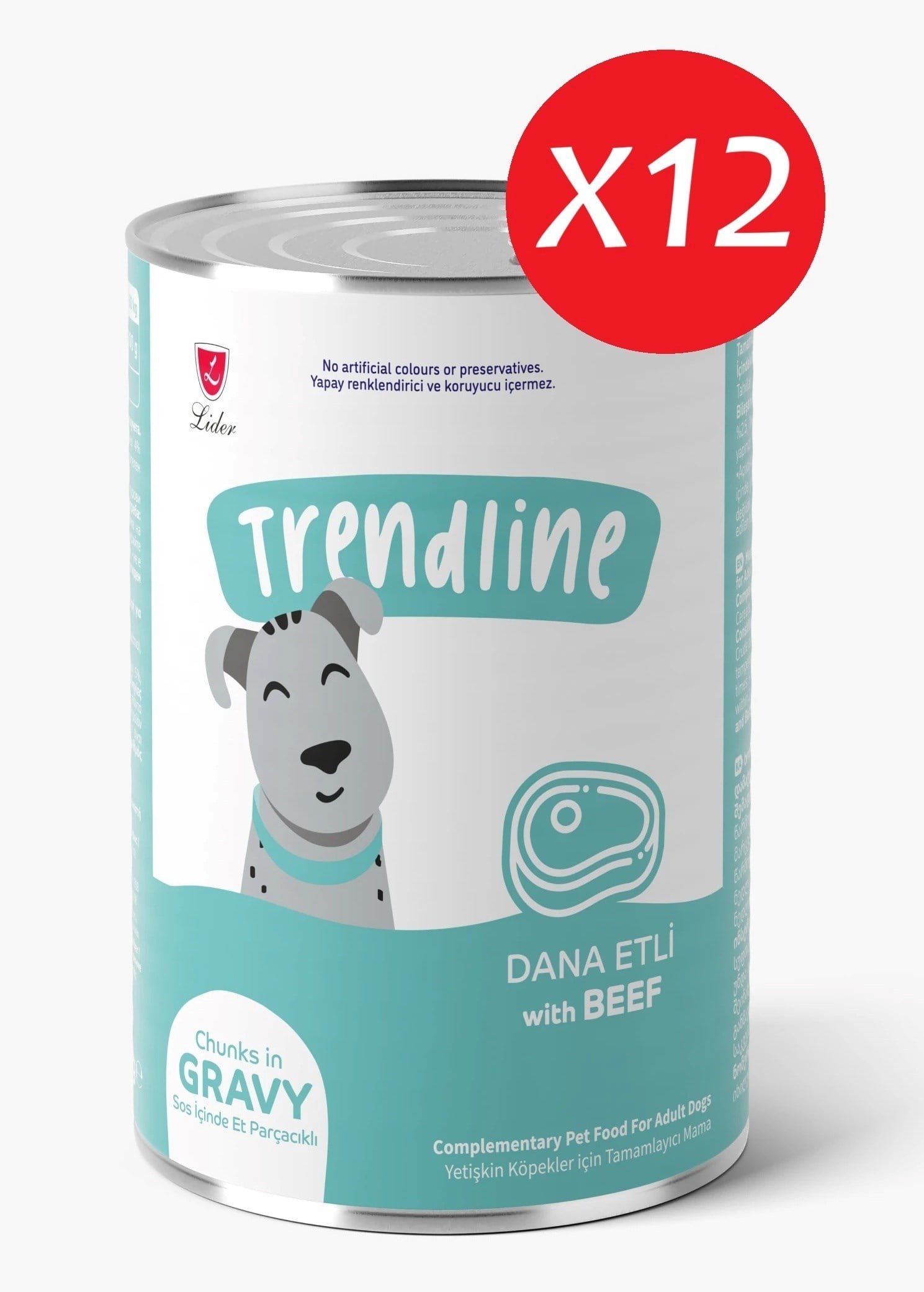 Trendlıne Konserve Sos İçinde Et Parçacıklı Dana Etli Yetişkin Köpek Maması 400 G*12 Adet