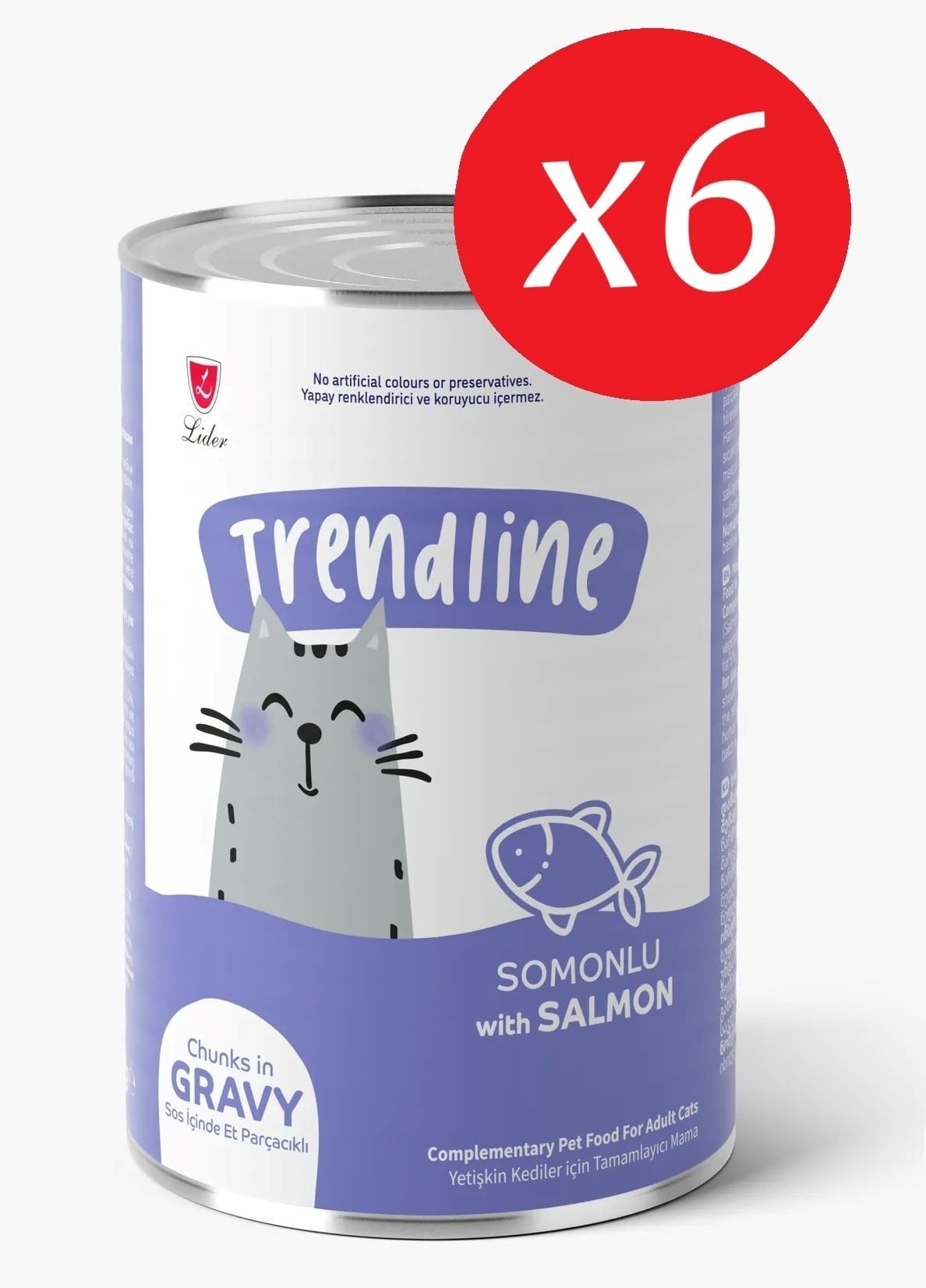 Trendlıne Konserve Sos İçinde Et Parçacıklı Somonlu Yetişkin Kedi Maması 400 G*6 Adet