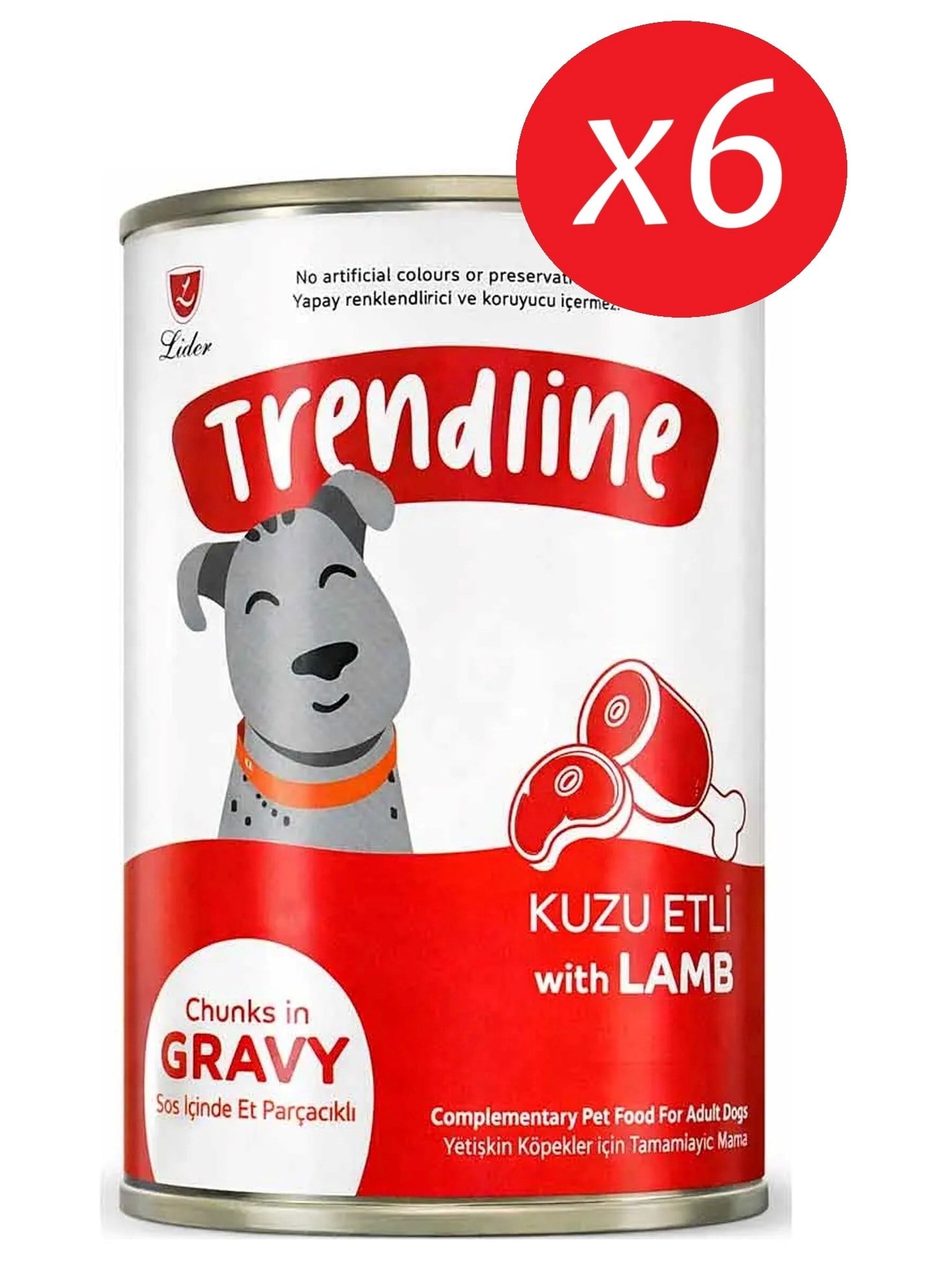 Trendlıne Konserve Sos İçinde Et Parçacıklı Kuzu Etli Yetişkin Köpek Maması 400 G*6 Adet