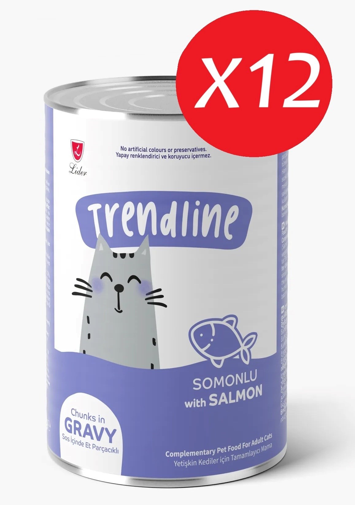 Trendlıne Konserve Sos İçinde Et Parçacıklı Somonlu Yetişkin Kedi Maması 400 G*12 Adet