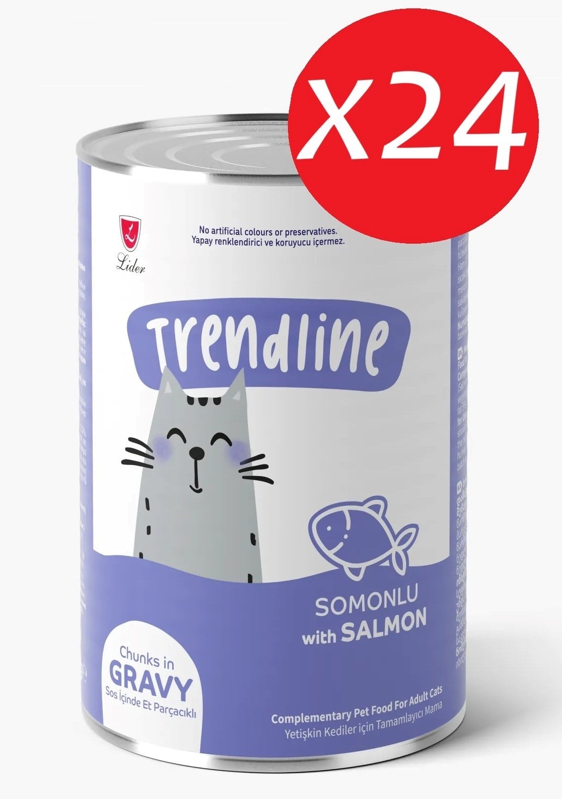 Trendlıne Konserve Sos İçinde Et Parçacıklı Somonlu Yetişkin Kedi Maması 400 G*24 adet