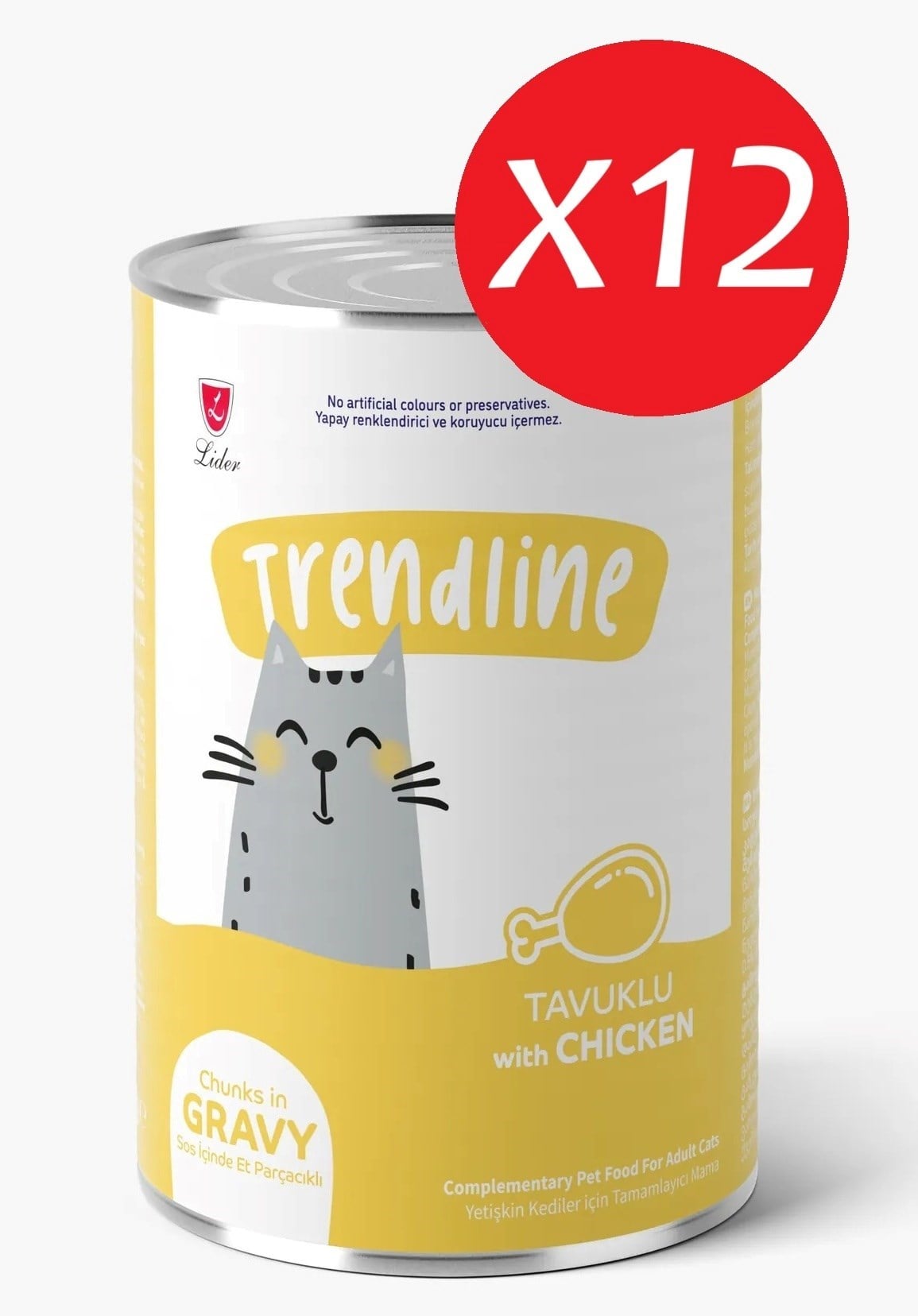 Trendlıne Konserve Sos İçinde Et Parçacıklı Tavuklu Yetişkin Kedi Maması 400 G*12 Adet
