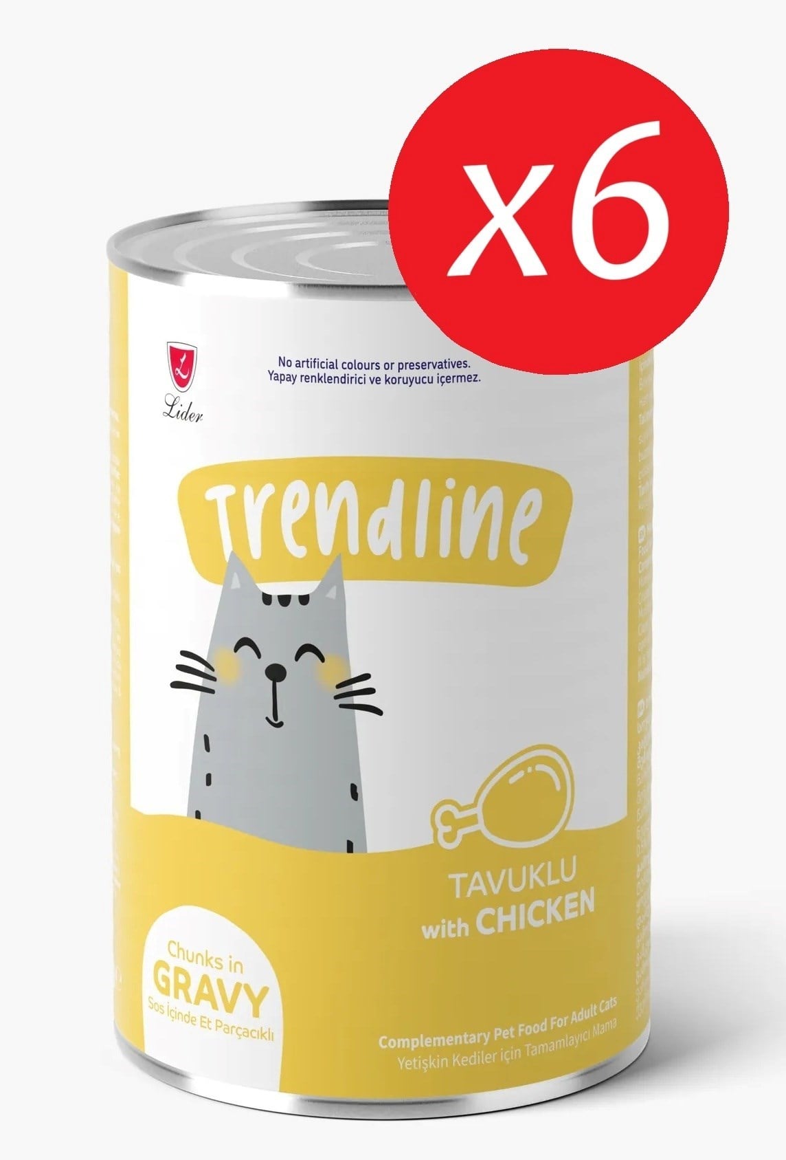 Trendlıne Konserve Sos İçinde Et Parçacıklı Tavuklu Yetişkin Kedi Maması 400 G*6 Adet