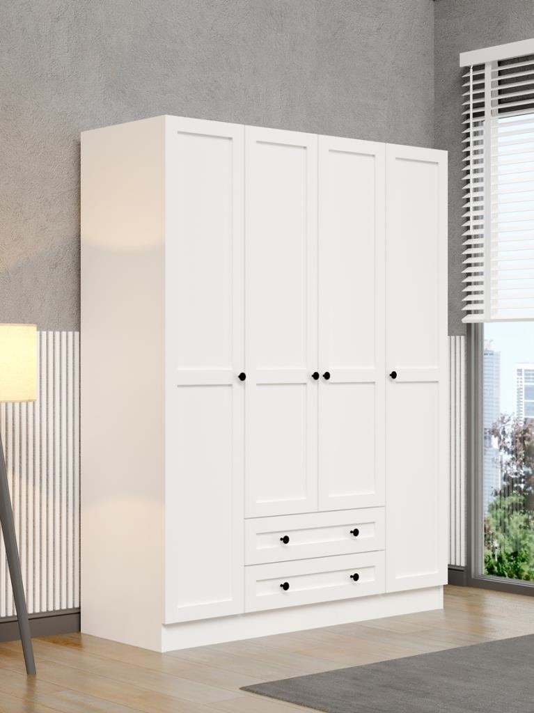 Viena Modern Tasarımlı Membran Kapaklı 4 Kapılı Gardırop (50 cm Derinlik)