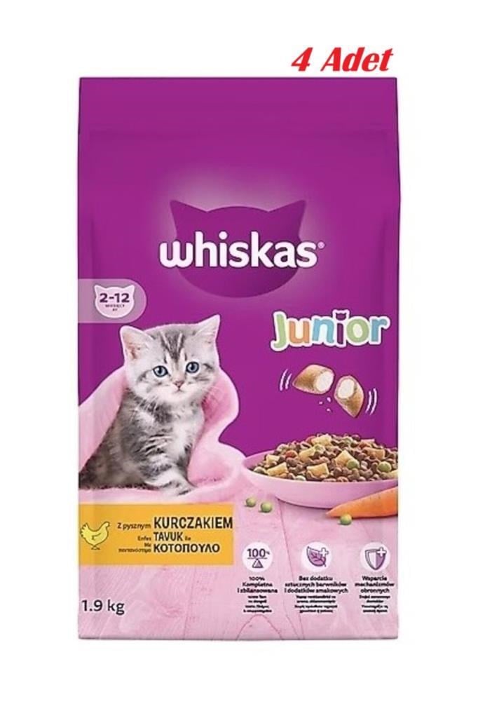 Whiskas Junior Tavuklu Yavru Kuru Kedi Maması 1.9 Kg*4 ADET