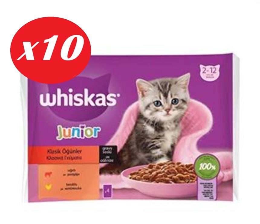Whiskas Junior Yavru Kedi Sığırlı Tavuklu 4X85 Gr Set 10'lu