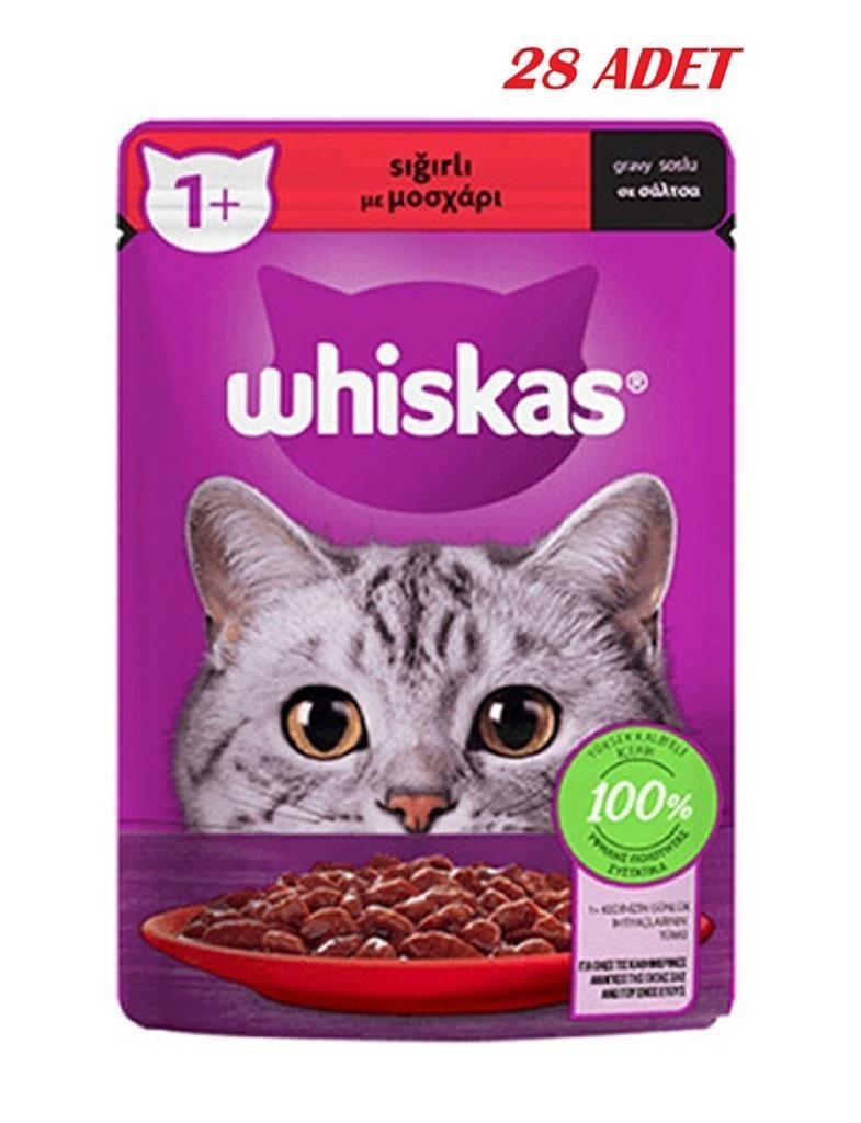 Whiskas Pouch Sos Içinde Sığır Etli Yetişkin Kedi Konservesi 28 Adet 85 gr