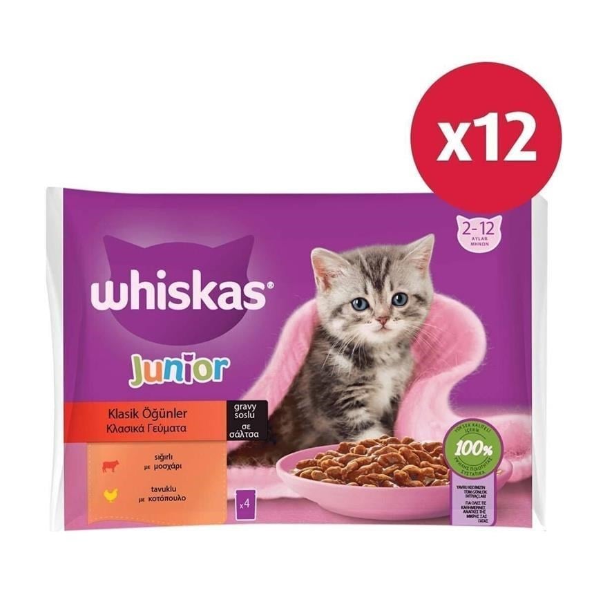 Whiskas Yavru Etli Kedi Maması 4'lü 340 gr 12x