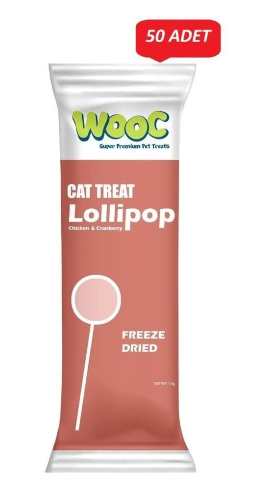 Wooc Lollipop Tavuk ve Kızılcıklı Kedi Ödül Maması 1,4 Gr*50 li Paket