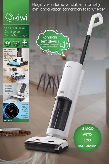 Kiwi KSC-4270 Şarjlı Sesli Komutlu Islak-Kuru Süpürge ve Zemin