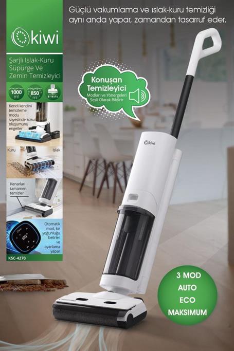Kiwi KSC-4270 Şarjlı Sesli Komutlu Islak-Kuru Süpürge ve Zemin