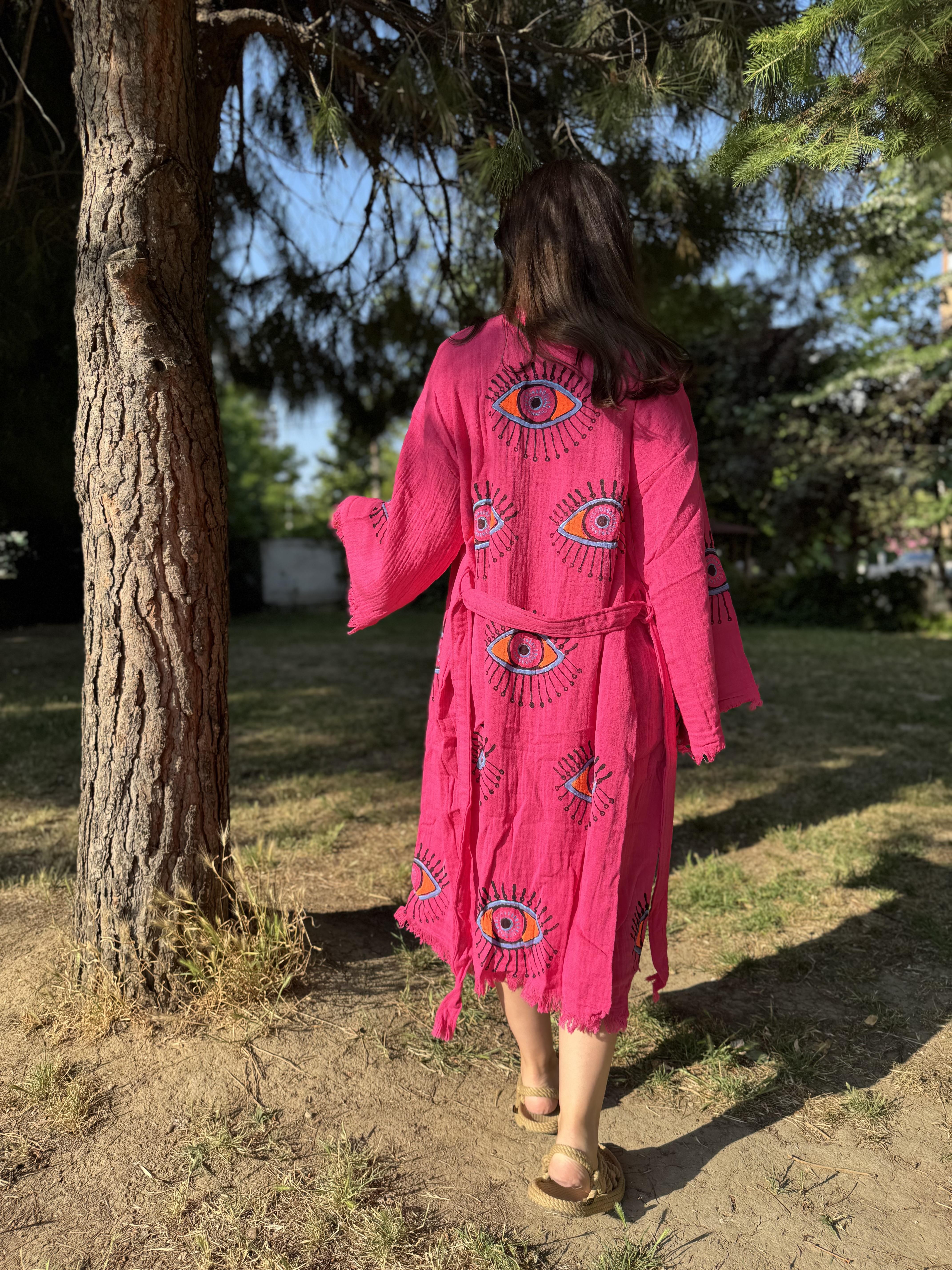 Elvan Göz Desen Kimono Pembe - EmicraftElvan Göz Desen Kimono PembeKimono ve Peştemal