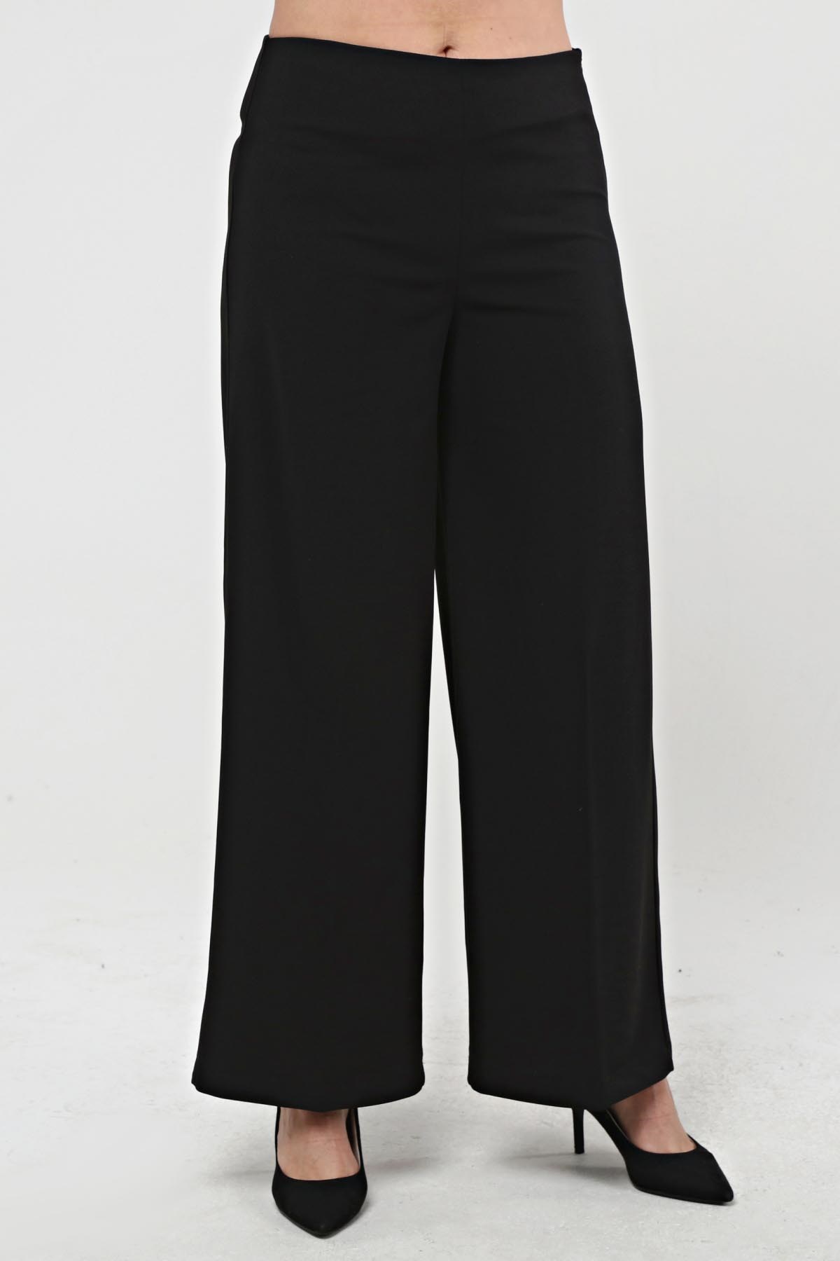 Bol Paça Büyük Beden Krep Pantolon Siyah