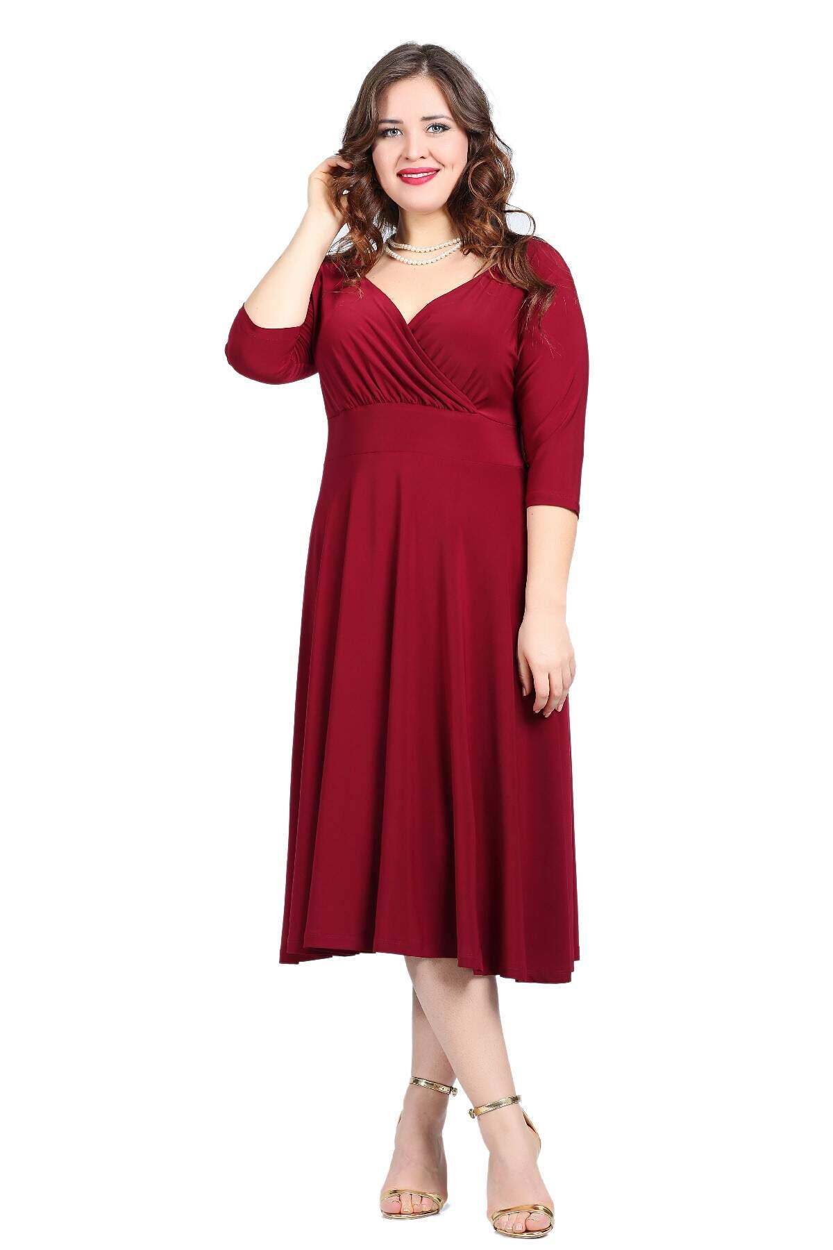 Büyük Beden Abiye Elbise KL8003 Bordo