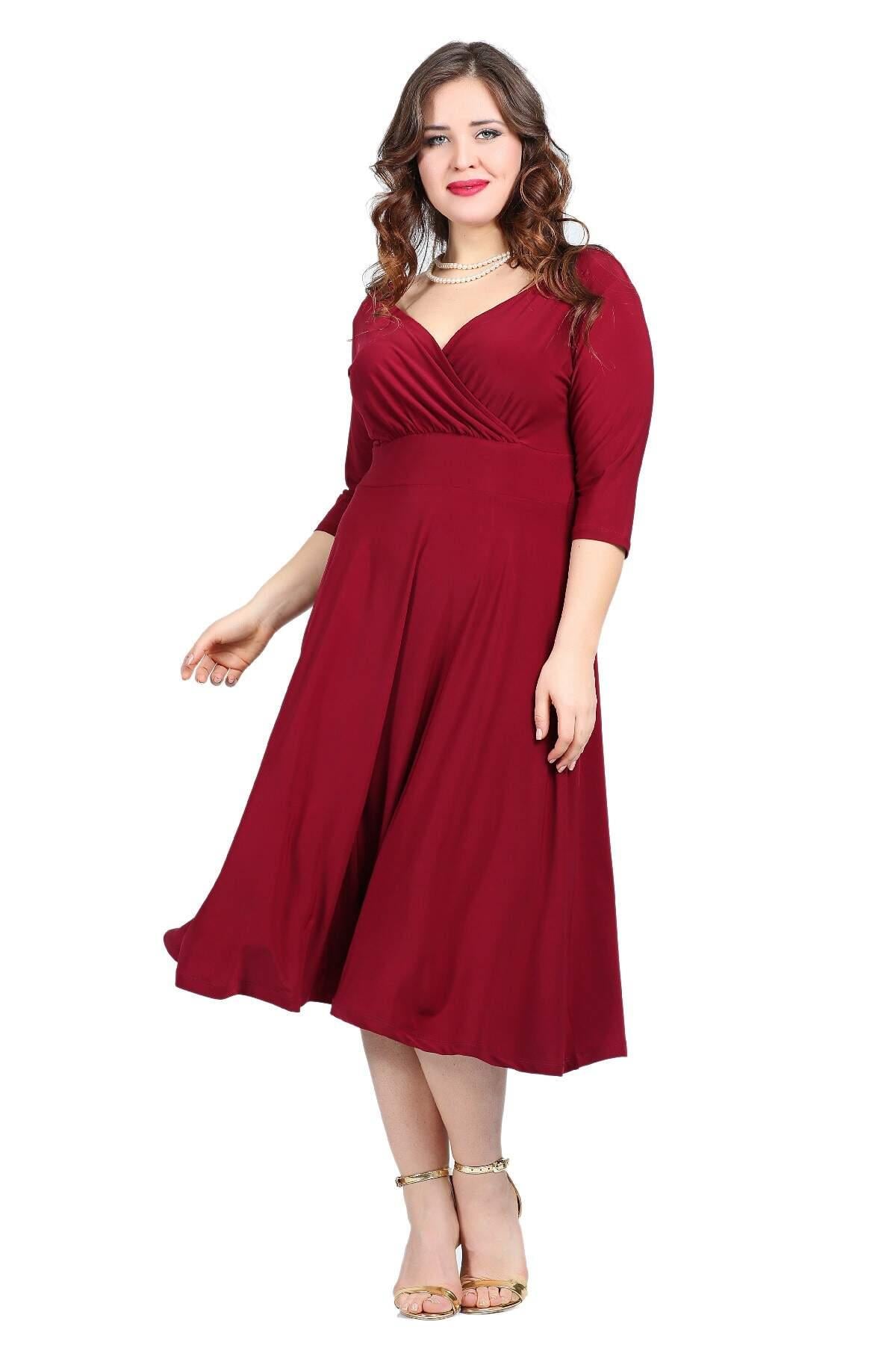 Büyük Beden Abiye Elbise KL8003 Bordo