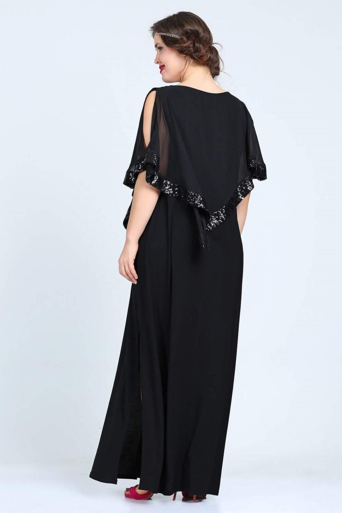 Büyük Beden Kadın Uzun Abiye Elbise KL8022U Siyah