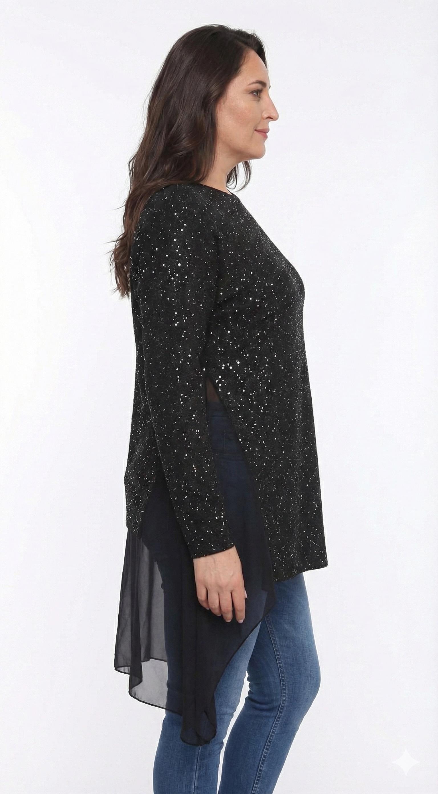 PAYETLİ TÜL DETAY TUNİK Siyah