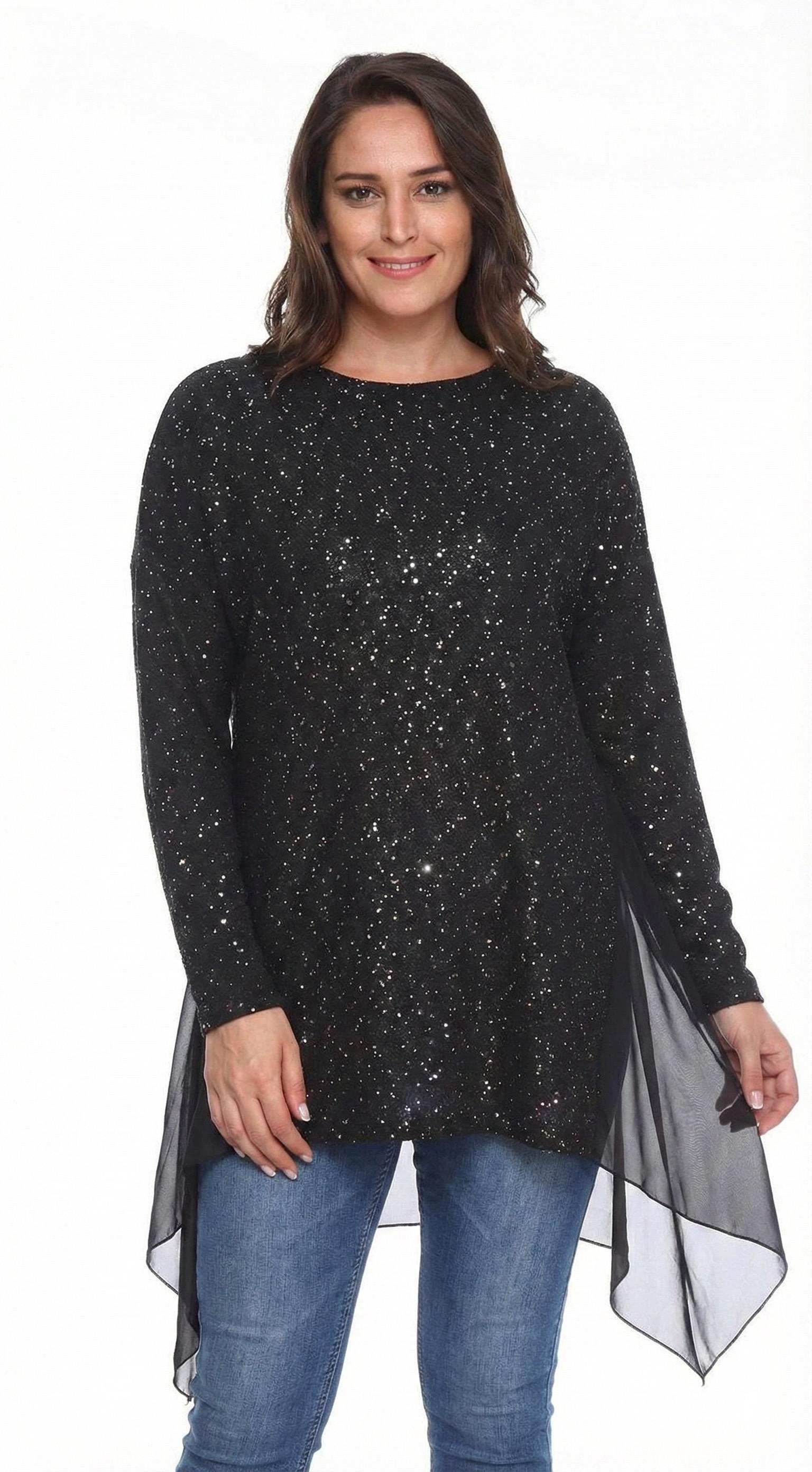 PAYETLİ TÜL DETAY TUNİK Siyah