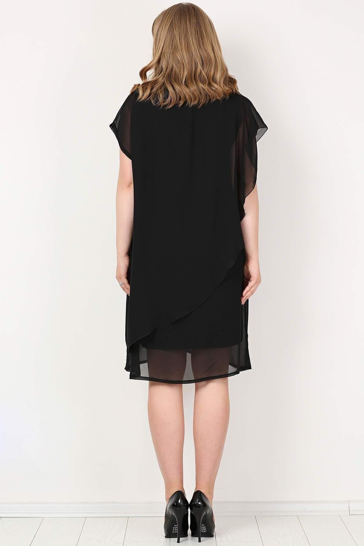 Büyük Beden Şifon Abiye Elbise Siyah