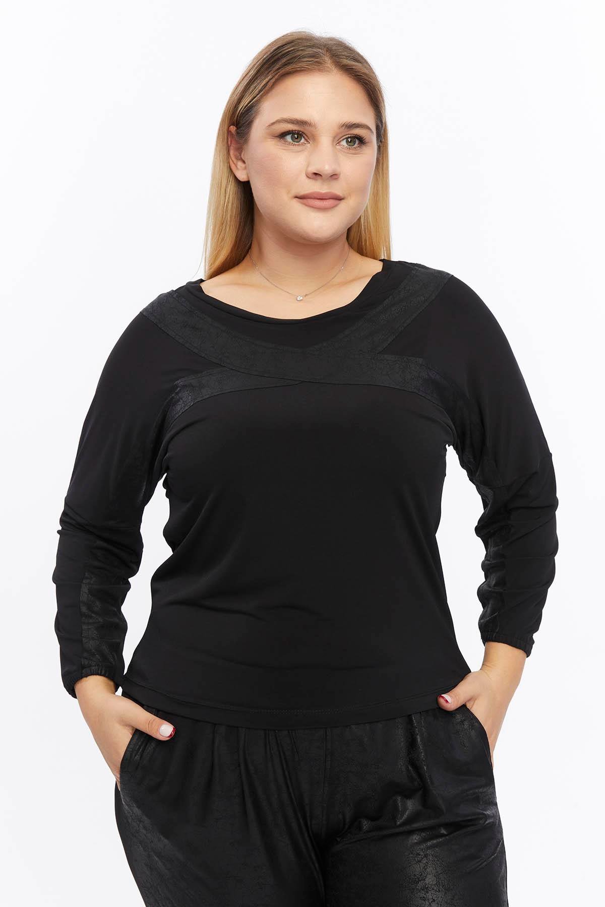 Deri Detaylı Büyük Beden Eşofman Takım Siyah