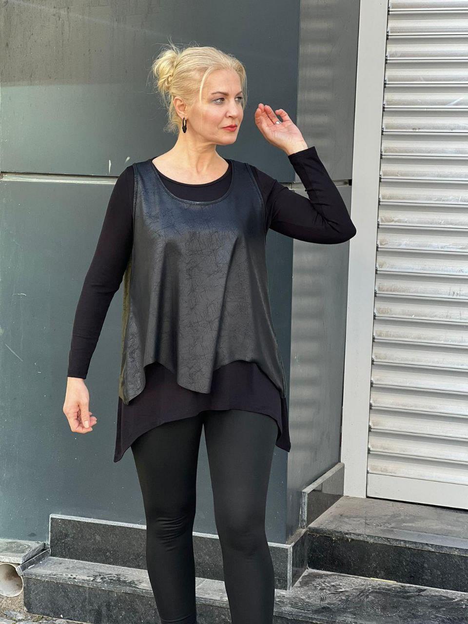 Deri Yelekli Bluz Takım