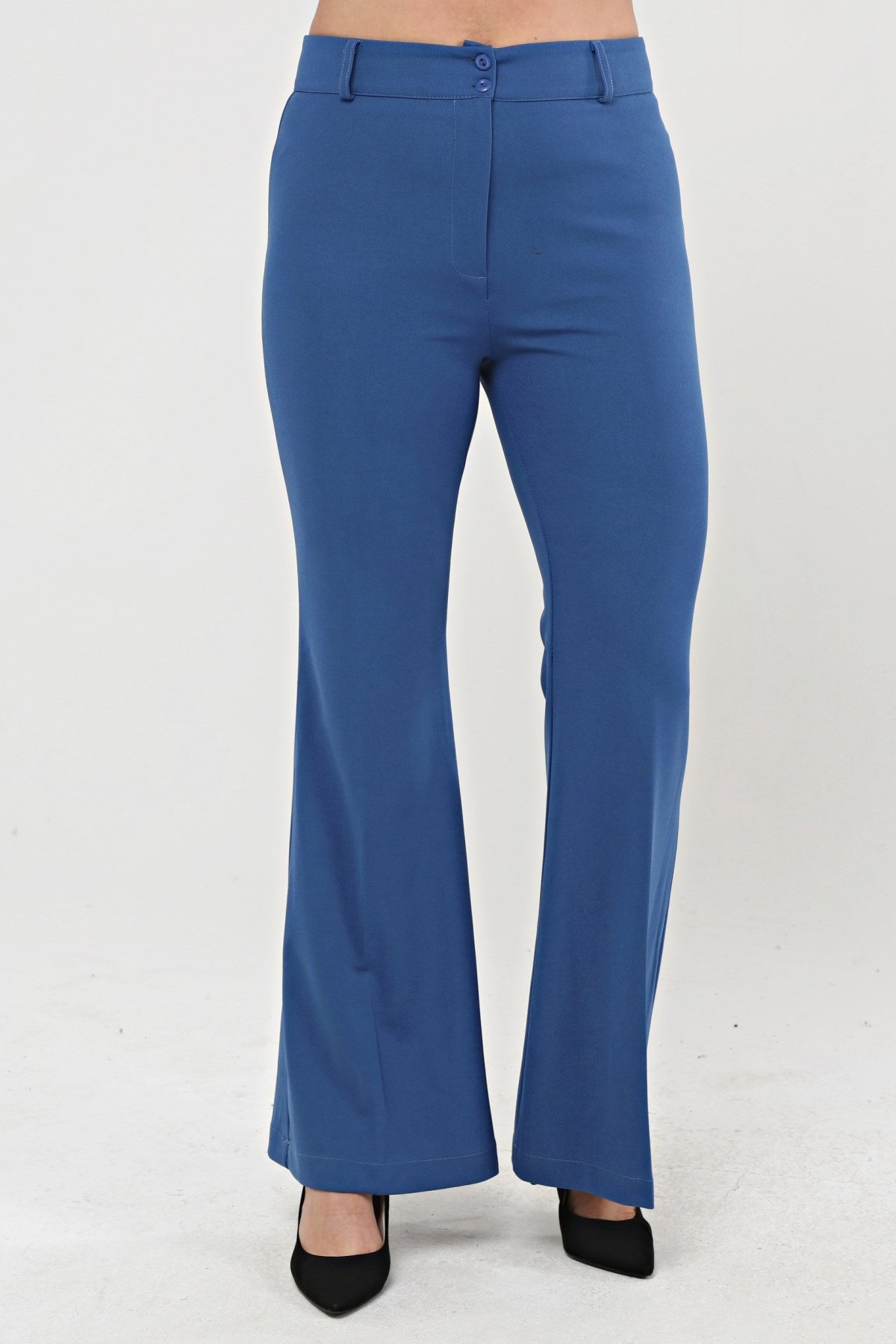 İspanyol Paça Büyük Beden Krep Pantolon Mavi