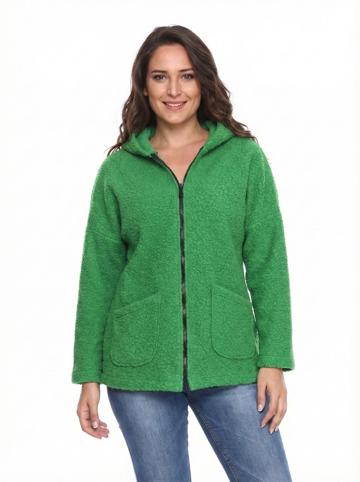 Kapüşonlu Buklet Büyük Beden Kısa Mont Yeşil