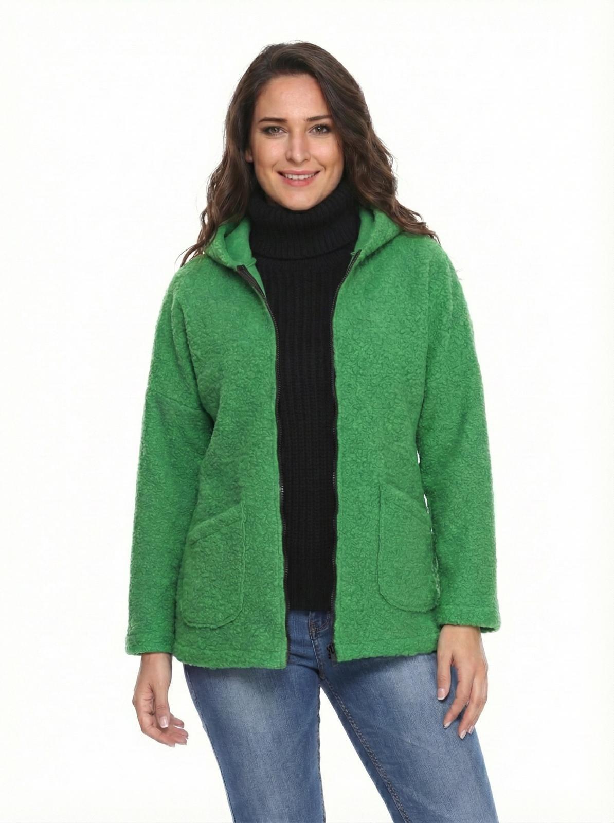 Kapüşonlu Buklet Büyük Beden Kısa Mont Yeşil