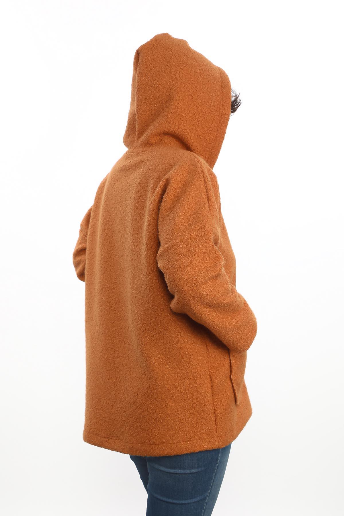 Kapüşonlu Buklet Büyük Beden Kısa Mont Hardal