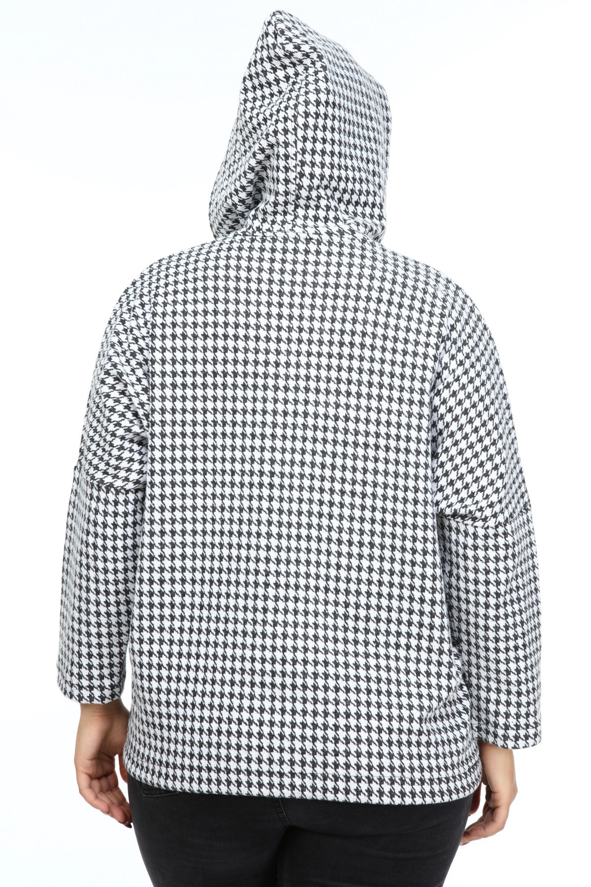 Deri Garnili Kazayağı Büyük Beden Mont Siyah