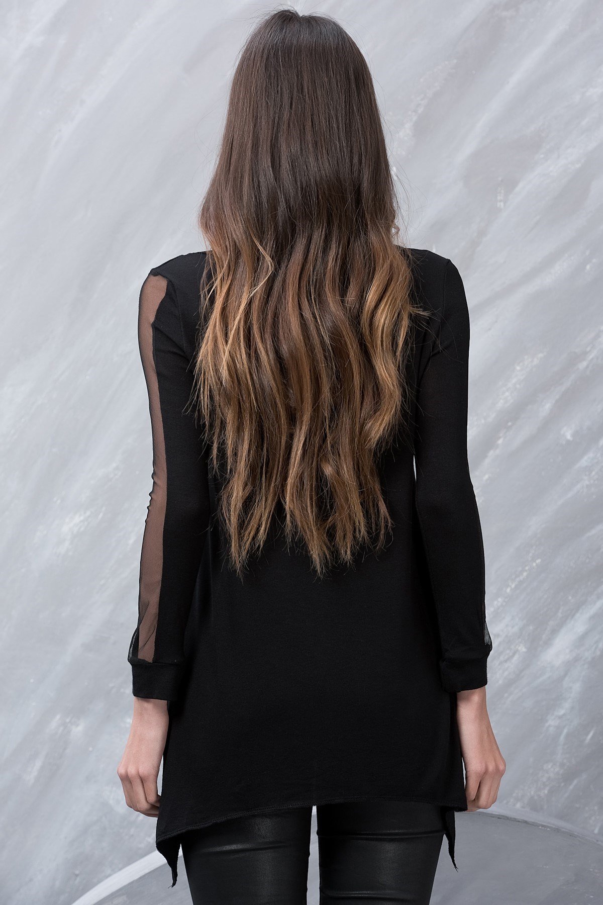 Zerotantik Tül Detay Büyük Beden Bluz Siyah