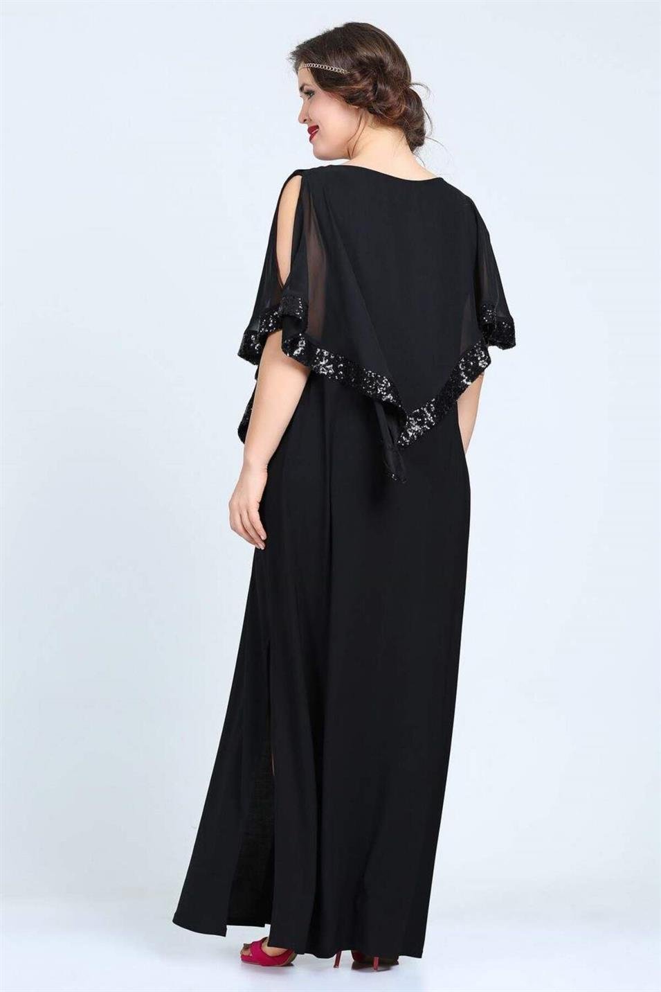 Büyük Beden Kadın Uzun Abiye Elbise KL8022U Siyah
