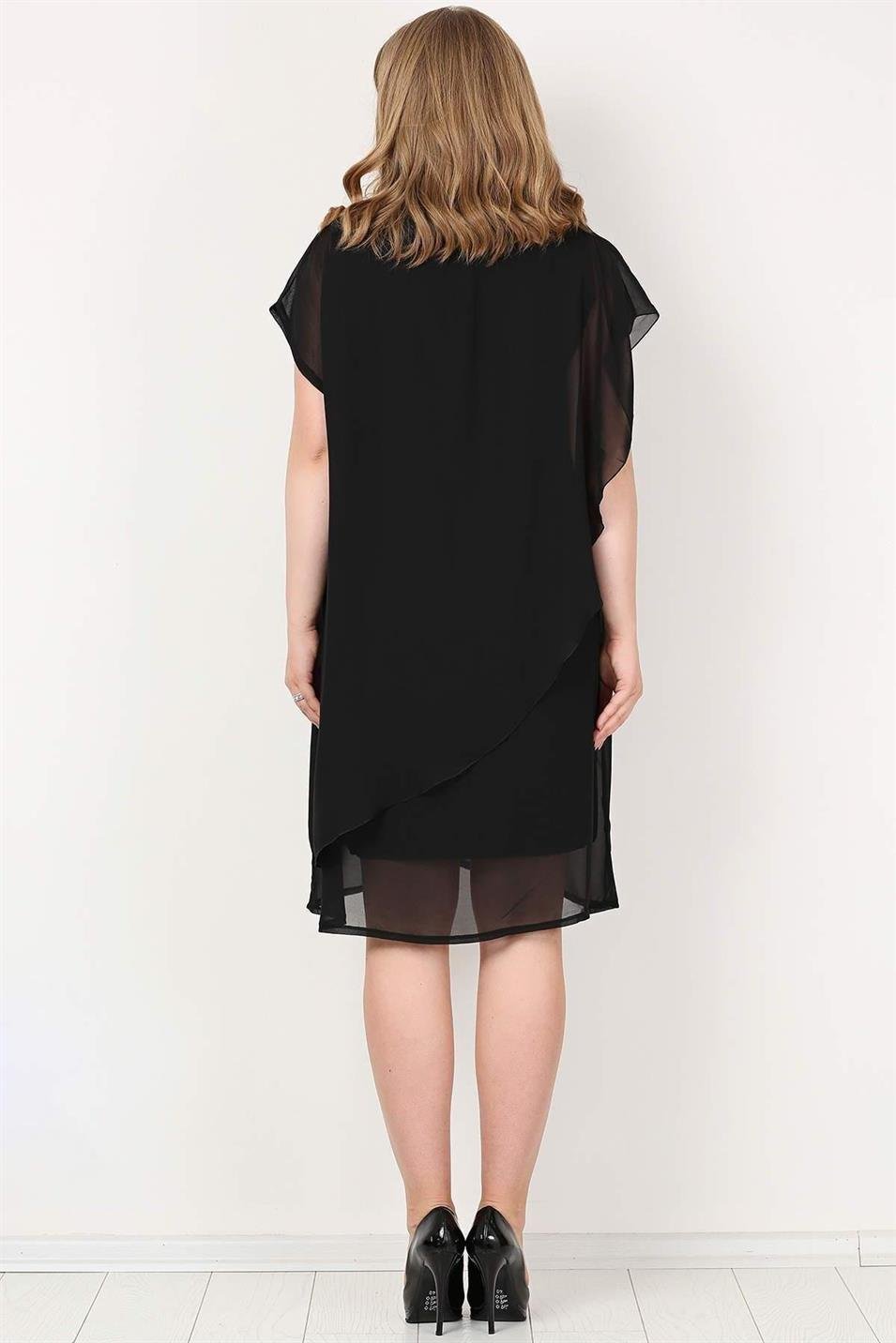 Büyük Beden Şifon Abiye Elbise Siyah