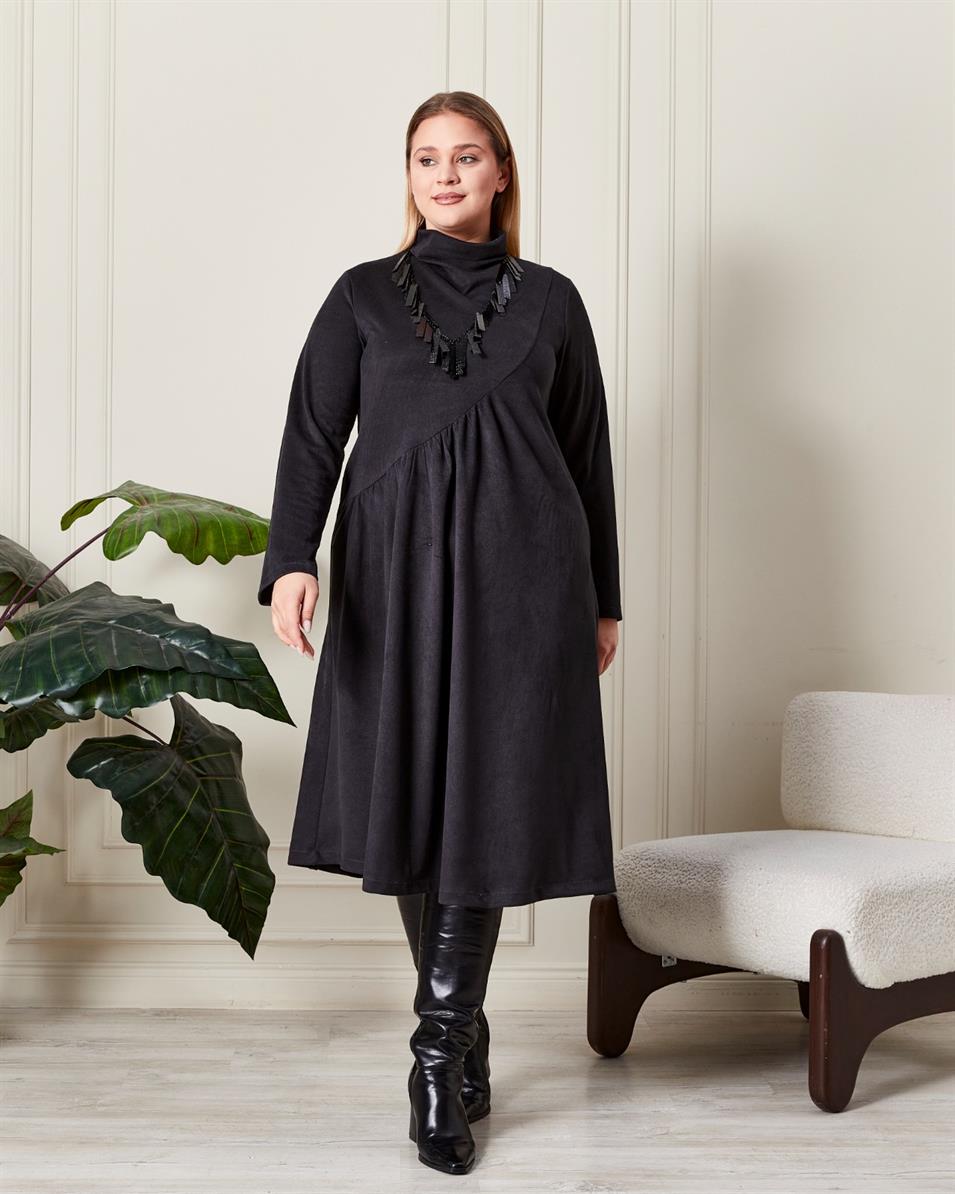 Büzgülü Yumuşak Dokulu Elbise Antrasit