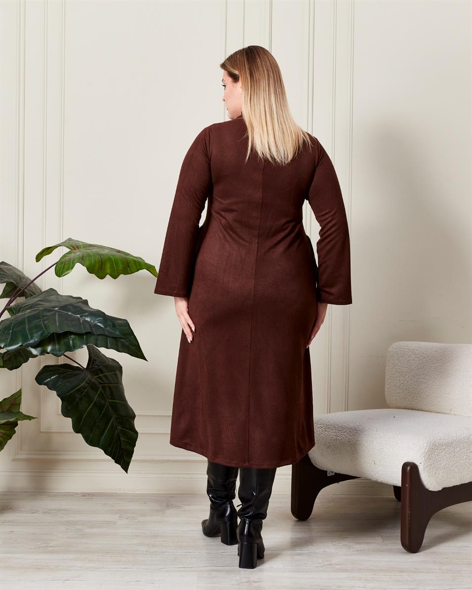 Büzgülü Yumuşak Dokulu Elbise Kahverengi