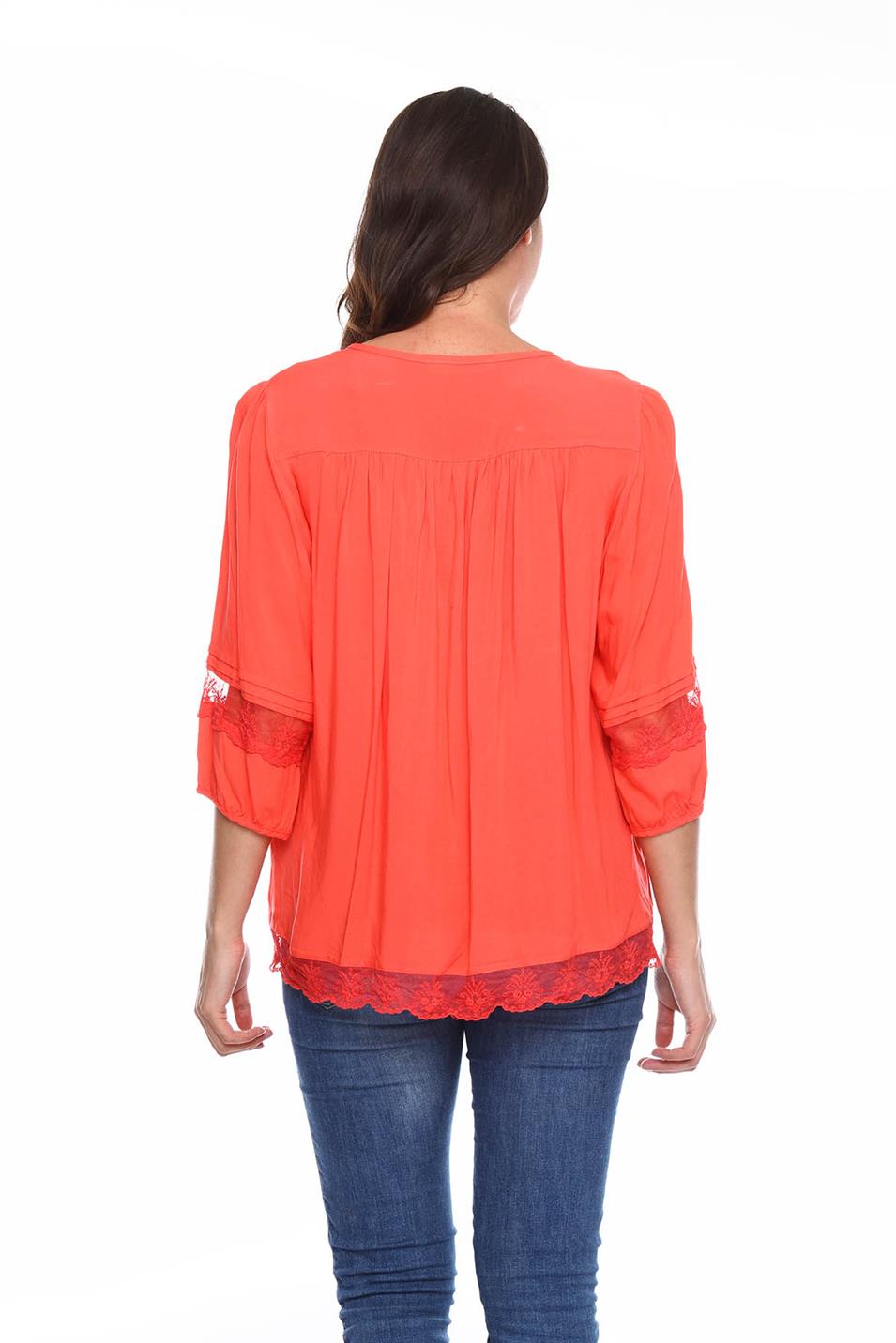 Dantel Detaylı Büyük Beden Gömlek Bluz Mercan