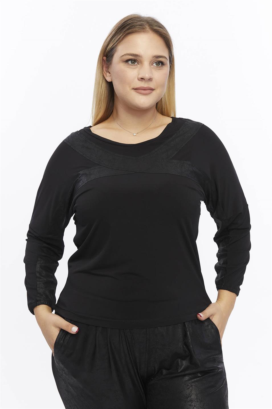 Deri Detaylı Büyük Beden Eşofman Takım Siyah