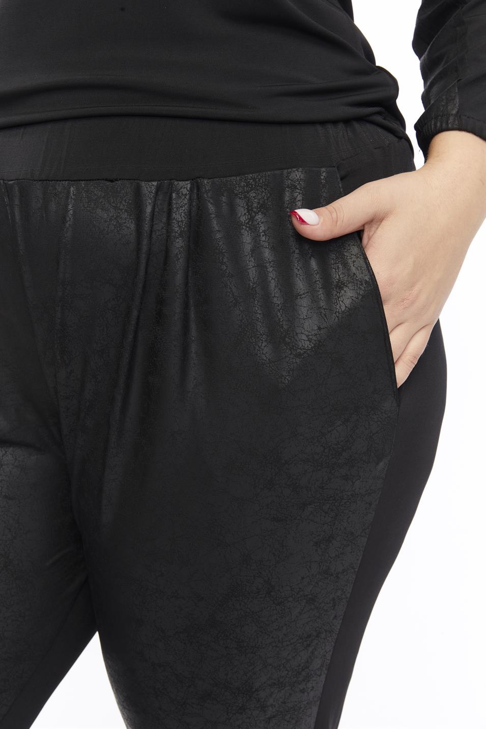 Deri Görünümlü Büyük Beden Pantolon 