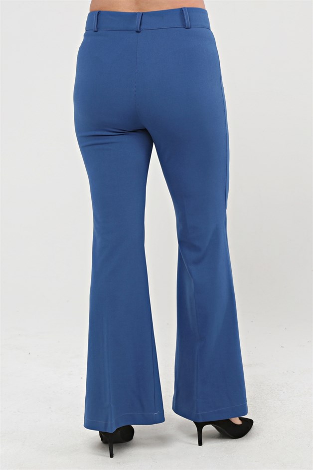 İspanyol Paça Büyük Beden Krep Pantolon Mavi