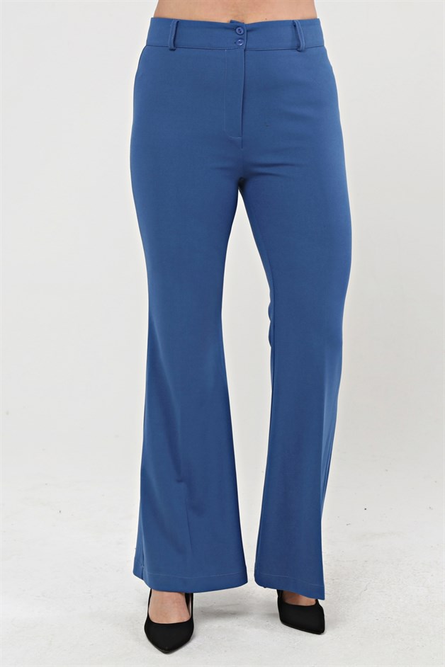 İspanyol Paça Büyük Beden Krep Pantolon Mavi