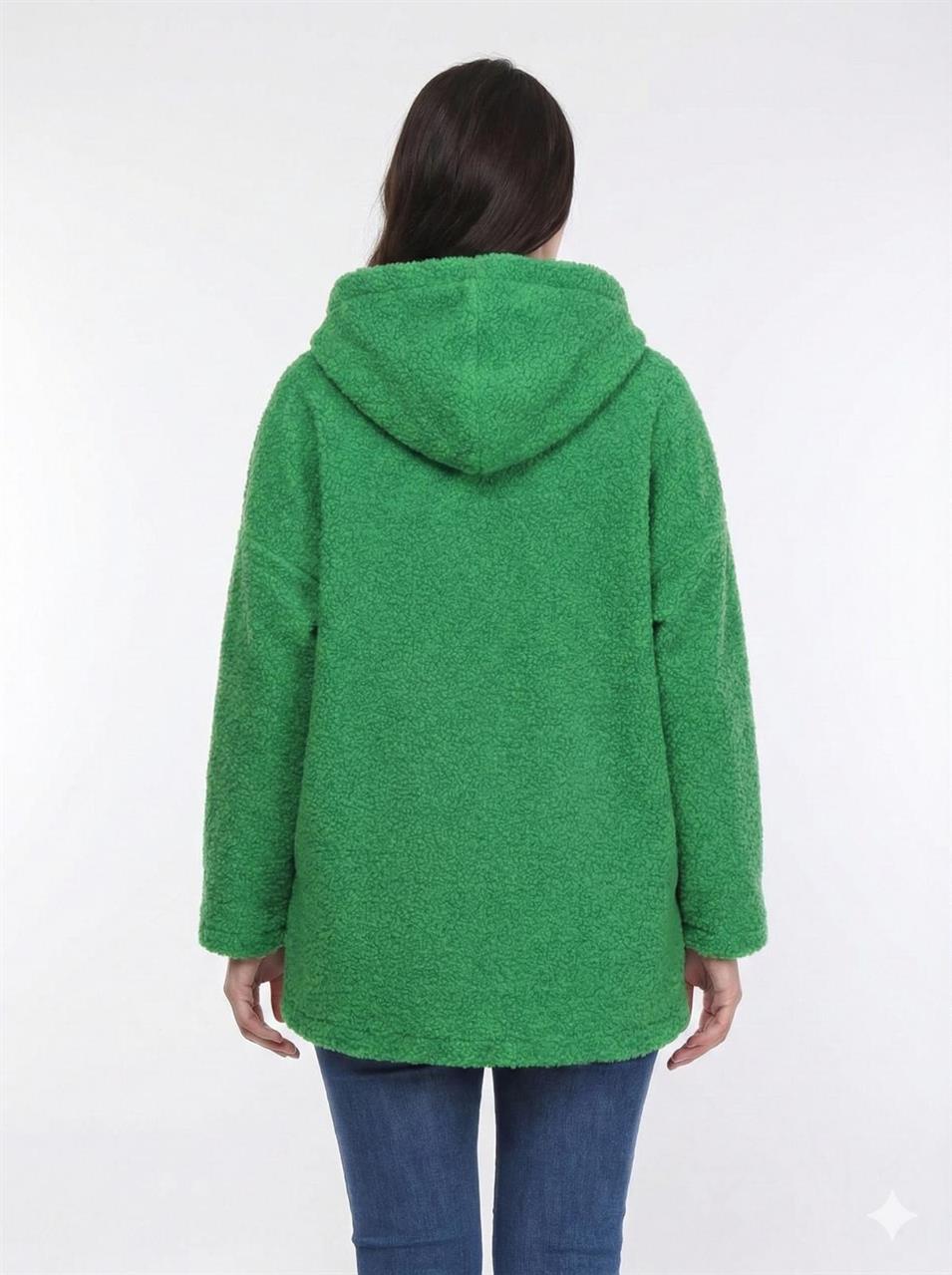 KAPÜŞONLU BUKLET BÜYÜK BEDEN  DİZ ÜSTÜ MONT Yeşil