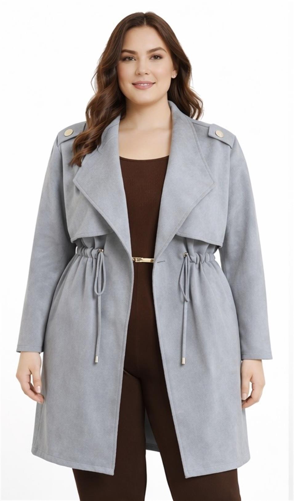 Modern Kesim Astarsız Süet Kaban Gri