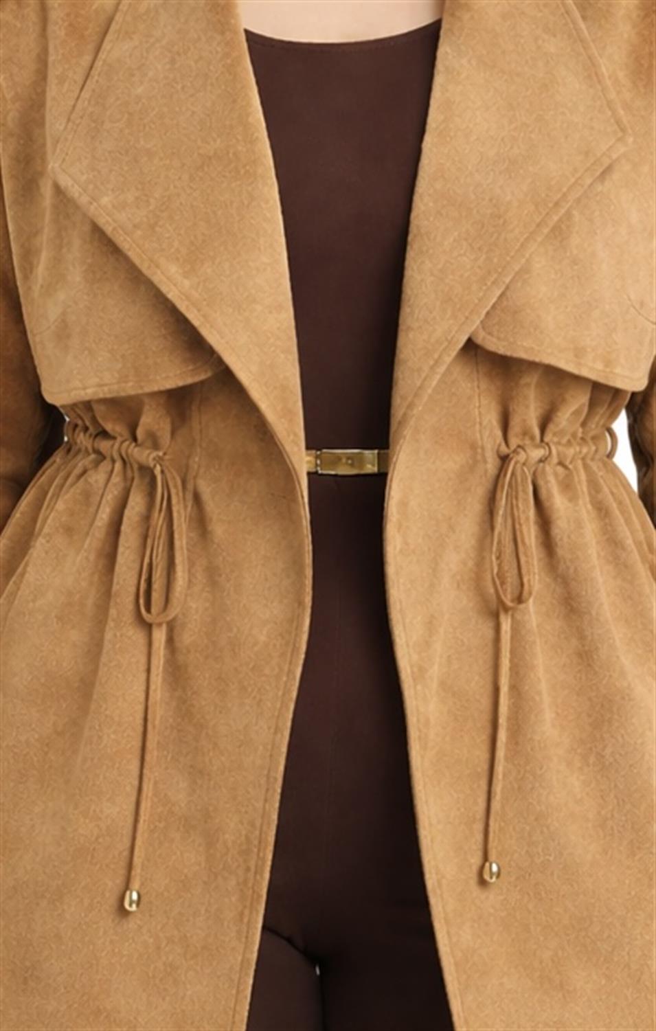 Modern Kesim Astarsız Süet Kaban Kahverengi